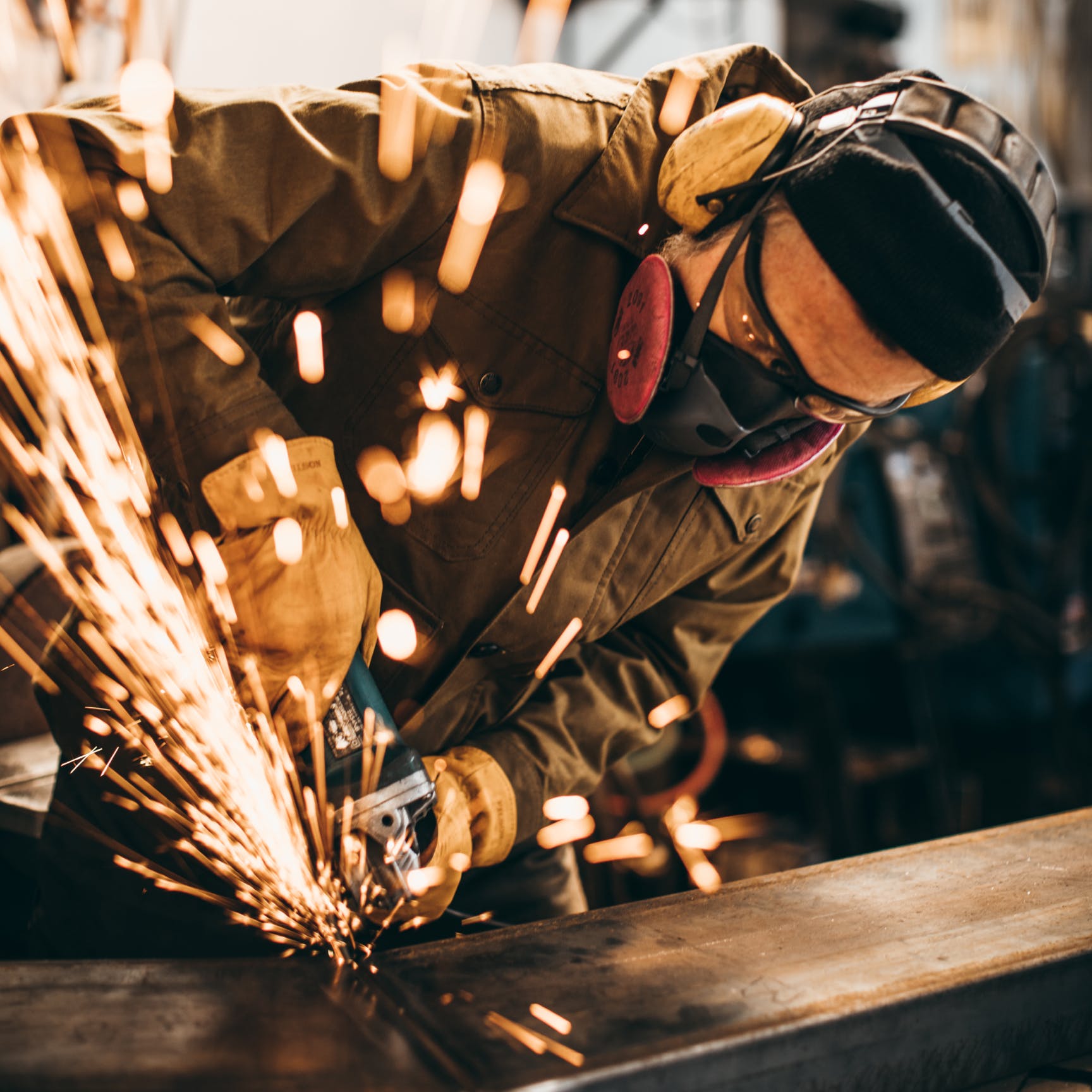 Man working with power tools on the job site